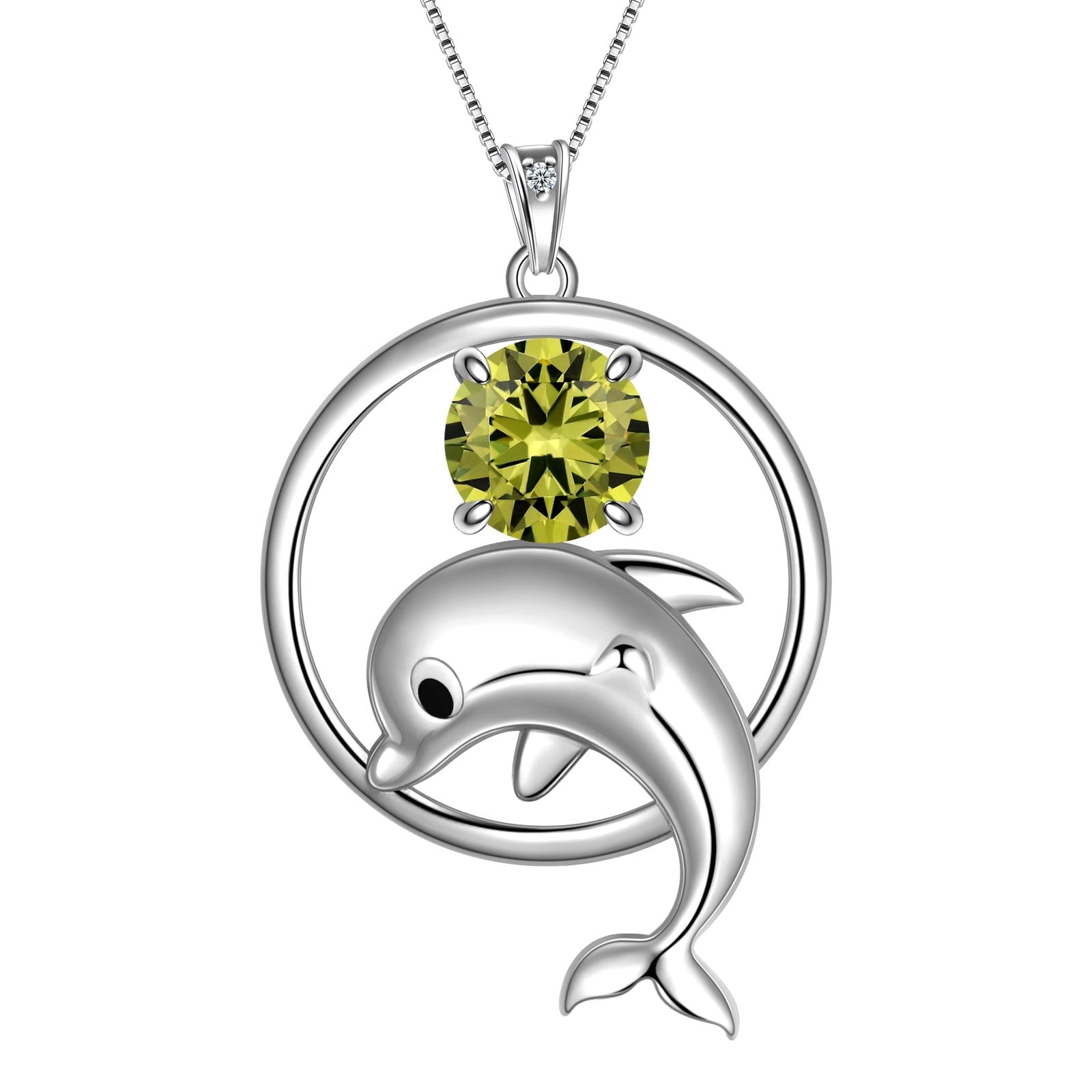 Juwaliy 925 Sterling Silver Cute Dolphin Necklace for Women Birthstone Pendant Sea Animal Jewelry Gifts - Aurora Tears