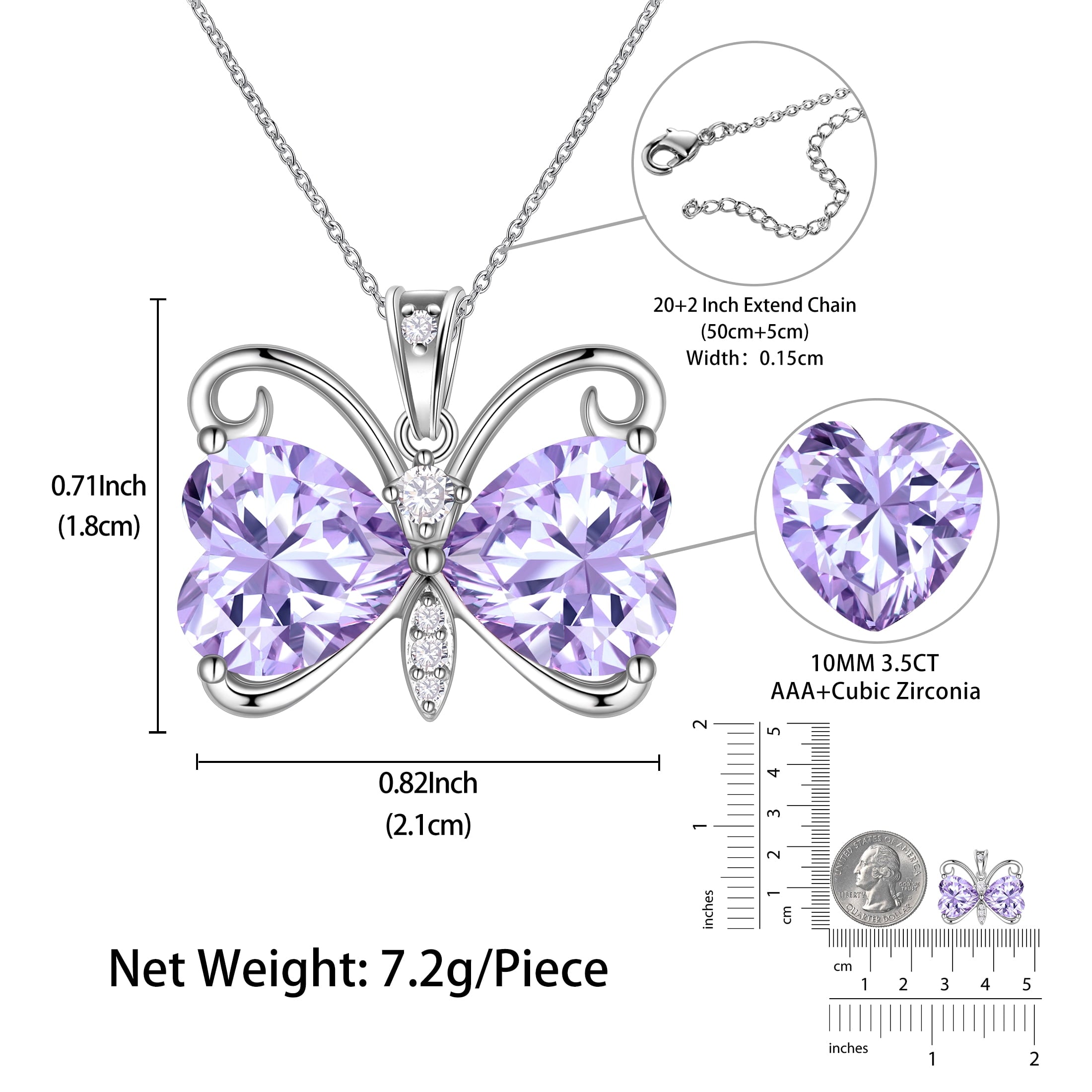 Women Purple Butterfly Necklace Heart June Birthstone Necklace Alexandrite CZ Silver Plated Pendant Jewelry Birthday Mother's Day Gift for Mom - Aurora Tears