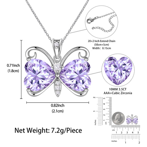 Women Purple Butterfly Necklace Heart June Birthstone Necklace Alexandrite CZ Silver Plated Pendant Jewelry Birthday Mother's Day Gift for Mom - Aurora Tears