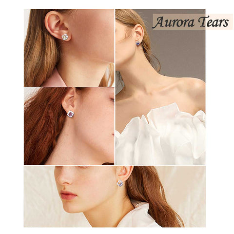 Boucles d'oreilles en tourmaline Cube 3D avec pierre de naissance d'octobre, bijoux pour femmes et filles, cadeau d'anniversaire en argent sterling