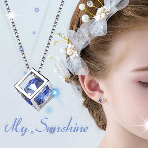 Ensemble de bijoux en Tanzanite avec pierre de naissance Cube 3D, 3 pièces, cadeau d'anniversaire pour femmes et filles