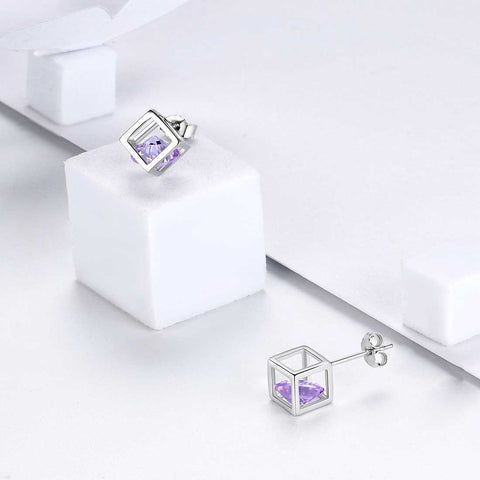 Boucles d'oreilles Cube 3D avec pierre de naissance de juin, alexandrite, bijoux pour femmes et filles, cadeau d'anniversaire, en argent sterling