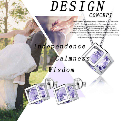 Ensemble de bijoux en alexandrite de juin, pierre de naissance Cube 3D, 3 pièces, cadeau d'anniversaire pour femmes et filles