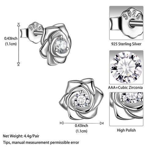 Boucles d'oreilles à clous en forme de Rose 3D, cadeaux d'anniversaire pour femmes et filles, en argent Sterling 925