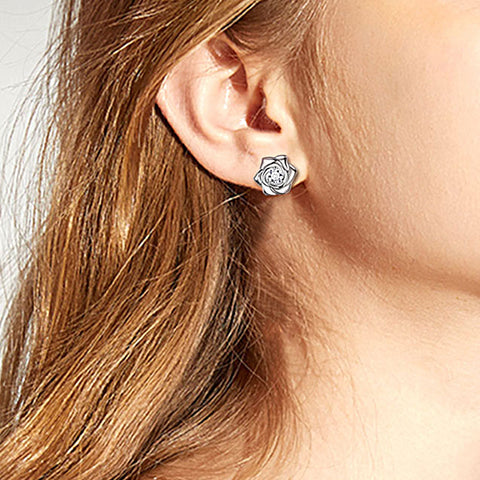 Boucles d'oreilles à clous en forme de Rose 3D, cadeaux d'anniversaire pour femmes et filles, en argent Sterling 925