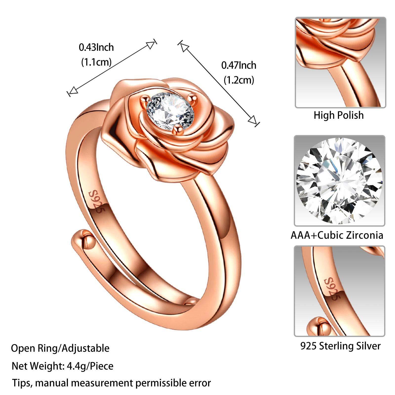 Women Flower Rose Ring Floral Wrap Band Open Ring Jewelry 925 Sterling Silver