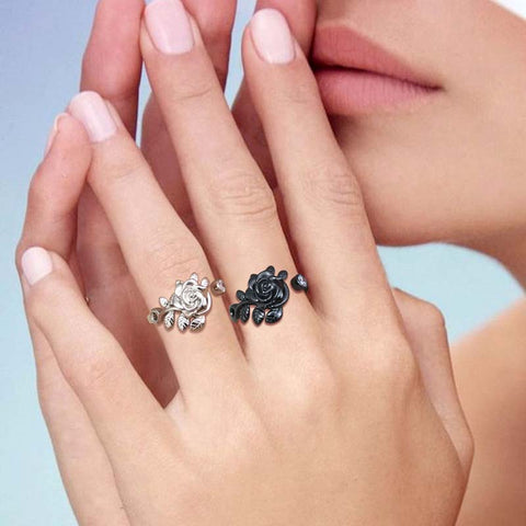 Anillo de flor rosa en 3D, joyería para mujeres y niñas, anillo abierto de plata de ley 925