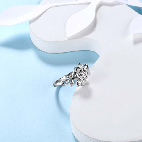 Anillo de flor rosa en 3D, joyería para mujeres y niñas, anillo abierto de plata de ley 925