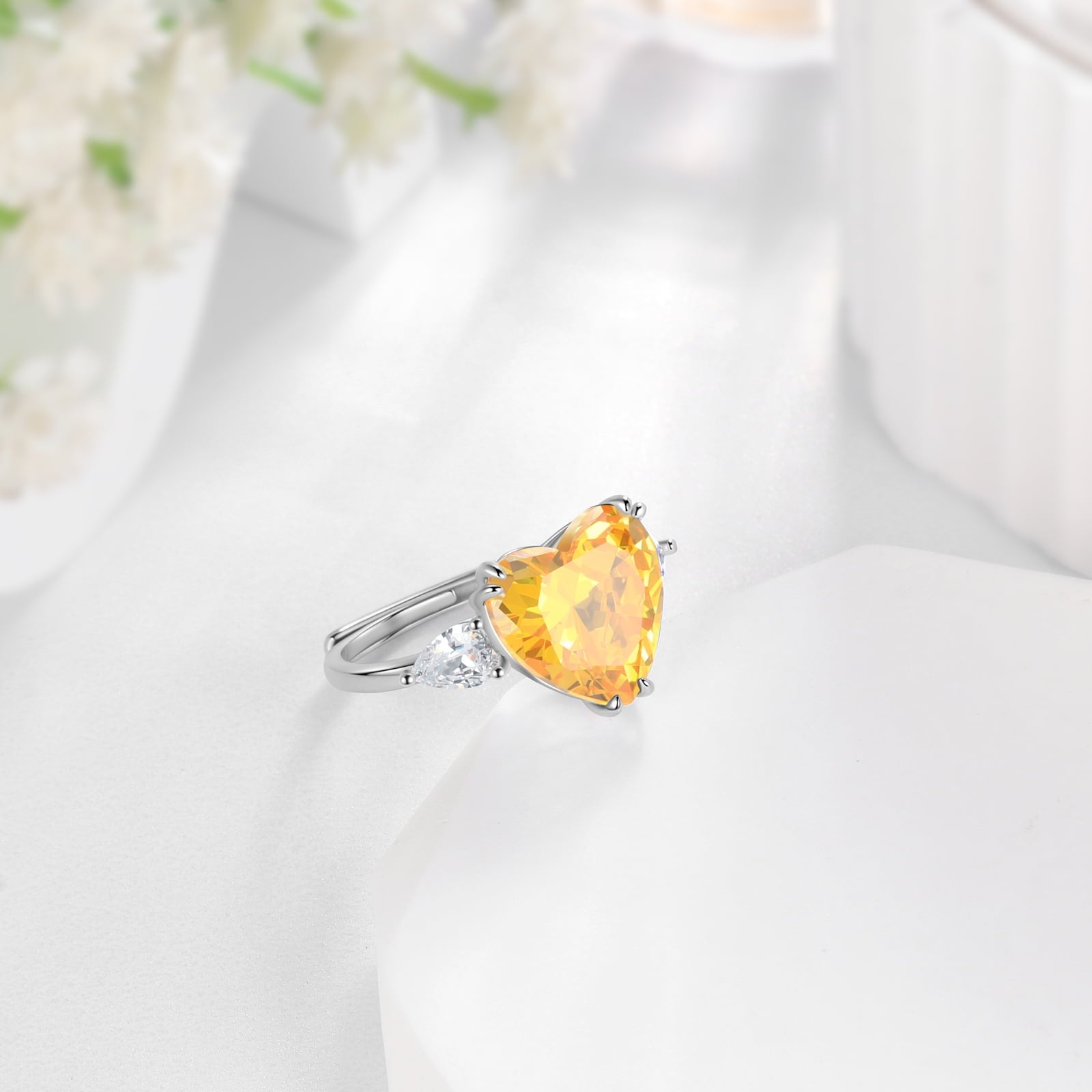 6Ct Women Heart Ring 925 Sterling Silver November Birthstone Ring Band Citrine Yellow Jewelry Mother Christmas Birthday Valentine Gift for Her - Aurora Tears