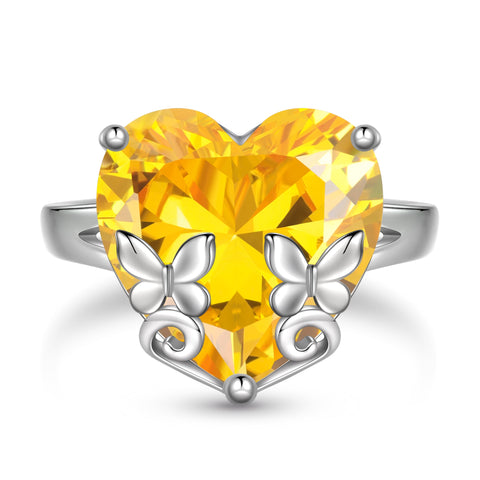 Women Heart Ring 925 Sterling Silver Butterfly Birthstone Solitaire Ring Jewelry Girls Gift