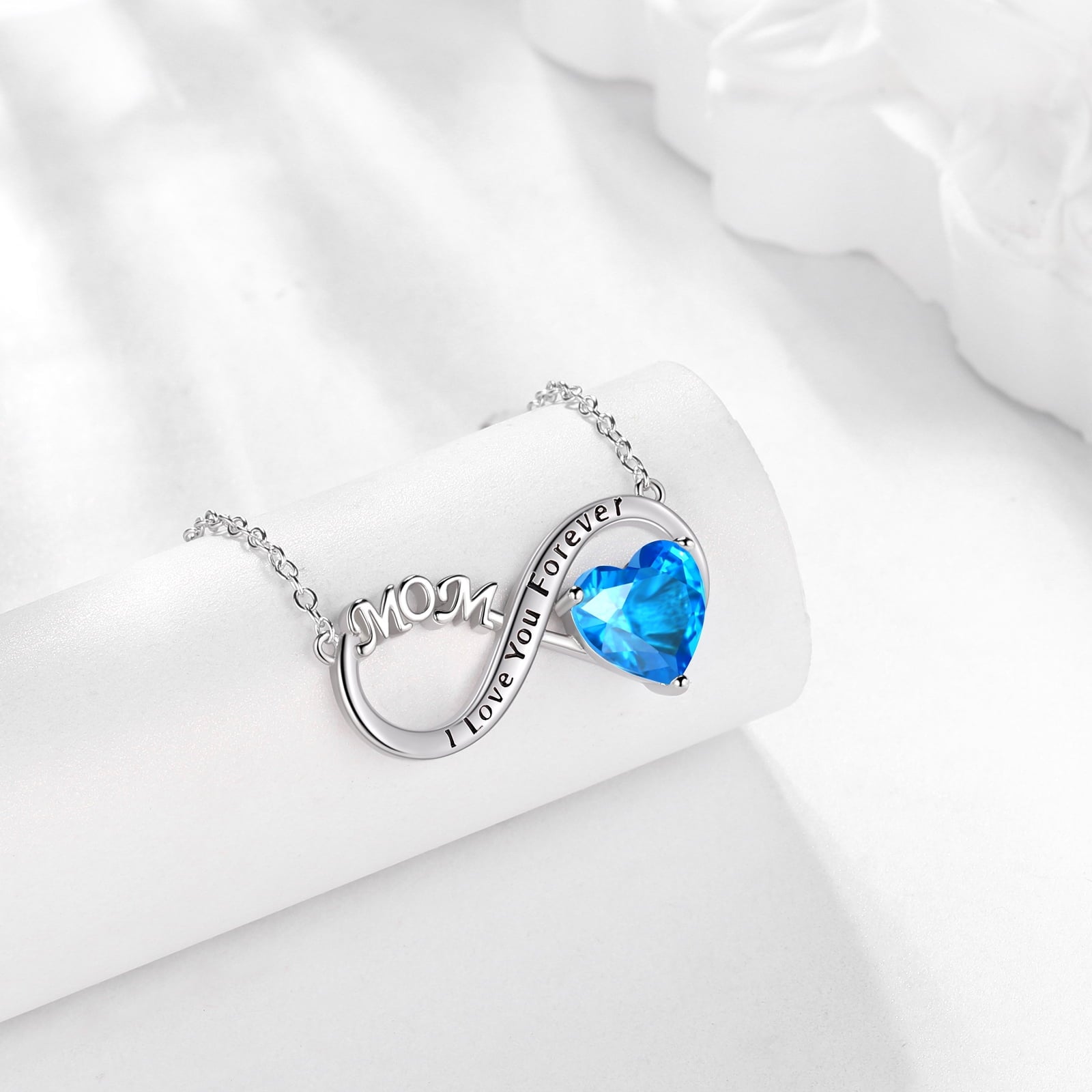 Women Infinity Heart Necklace for Mom March Birthstone Necklace Aquamarine Blue Pendant 925 Sterling Silver Jewelry Birthday Mother's Day Gift - Aurora Tears