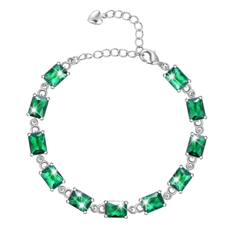 Juwaliy 18K White Gold Plated Tennis Bracelets for Women Birthstone Jewelry Birthday Gifts for Wife Mother Daughter