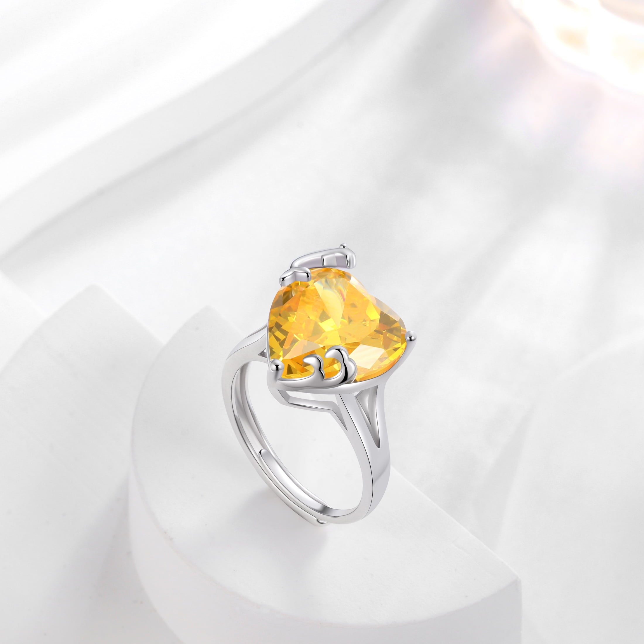 9Ct Women Heart Ring 925 Sterling Silver Dolphin November Birthstone Citrine Solitaire Ring Jewelry Christmas Thanksgiving Gift for Mother - Aurora Tears
