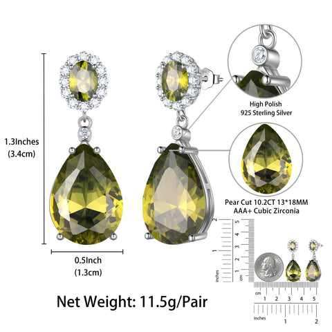 10Ct Women Earrings Dangling Teardrop 925 Sterling Silver August Birthstone Earrings Peridot Jewelry Birthday Xmas Mother's Day Gift - Aurora Tears