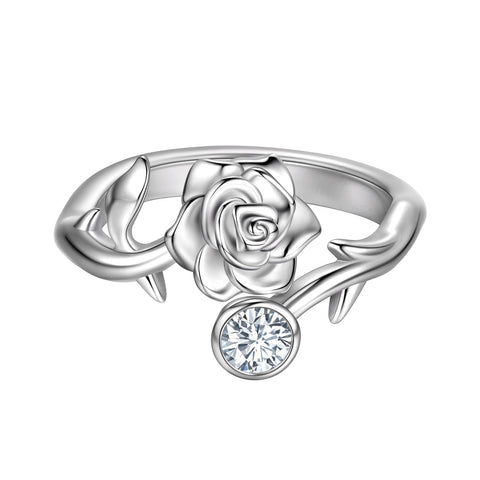 Anel de rosa 3D com flor de rosa, anel aberto, joias para mulheres, meninas, casamento, noivado, presentes para o dia dos namorados