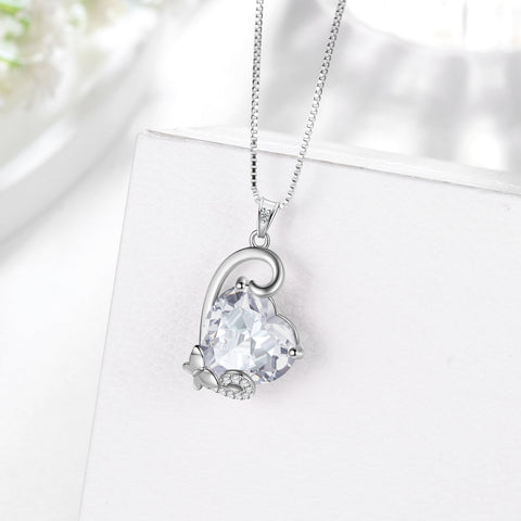 April Birthstone Heart Necklace Butterfly Pendant Diamond 925 Sterling Silver Bridal Jewelry Women Mother Birthday Valentine's Day Gift - Aurora Tears