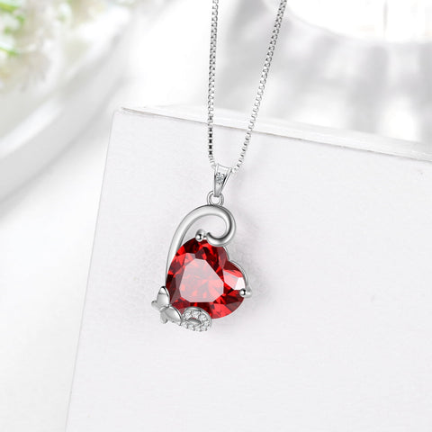 January Birthstone Heart Necklace Butterfly Pendant Red Garnet 925 Sterling Silver Jewelry Mother Women Birthday Christmas Valentine's Day Gift for Her - Aurora Tears