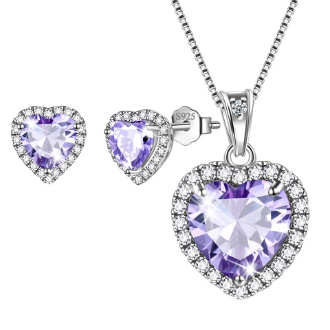 Ensembles de bijoux cœurs 3 pièces, collier avec pierre de naissance pour femmes, boucles d'oreilles, bijoux pour filles, cadeau d'anniversaire, argent Sterling 925