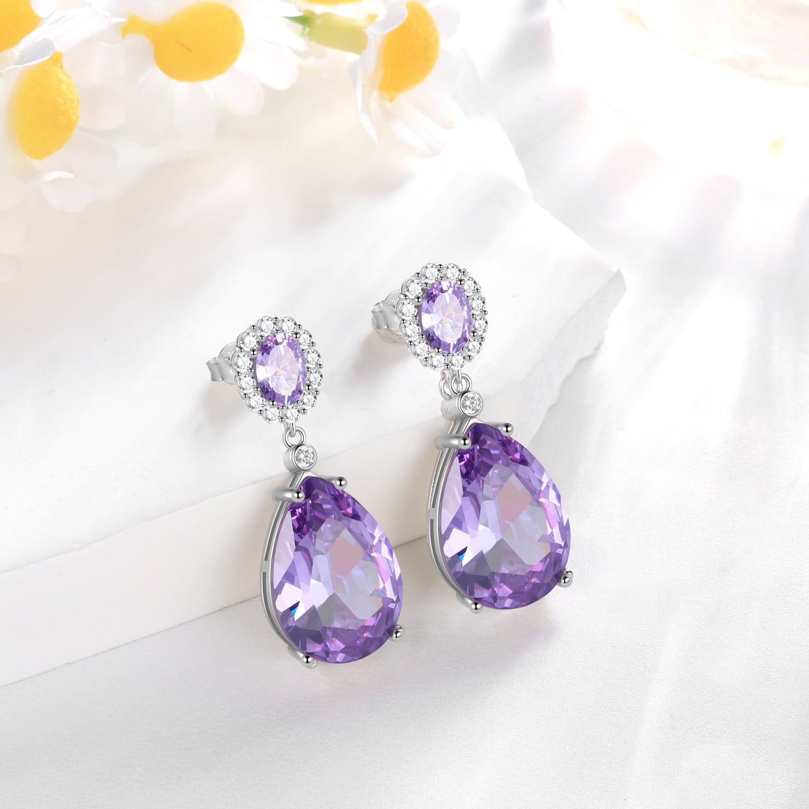 10Ct Women Teardrop Dangle Earring 925 Sterling Silver Purple June Birthstone Alexandrite Earring Jewelry Birthday Mother's Day Gift - Aurora Tears