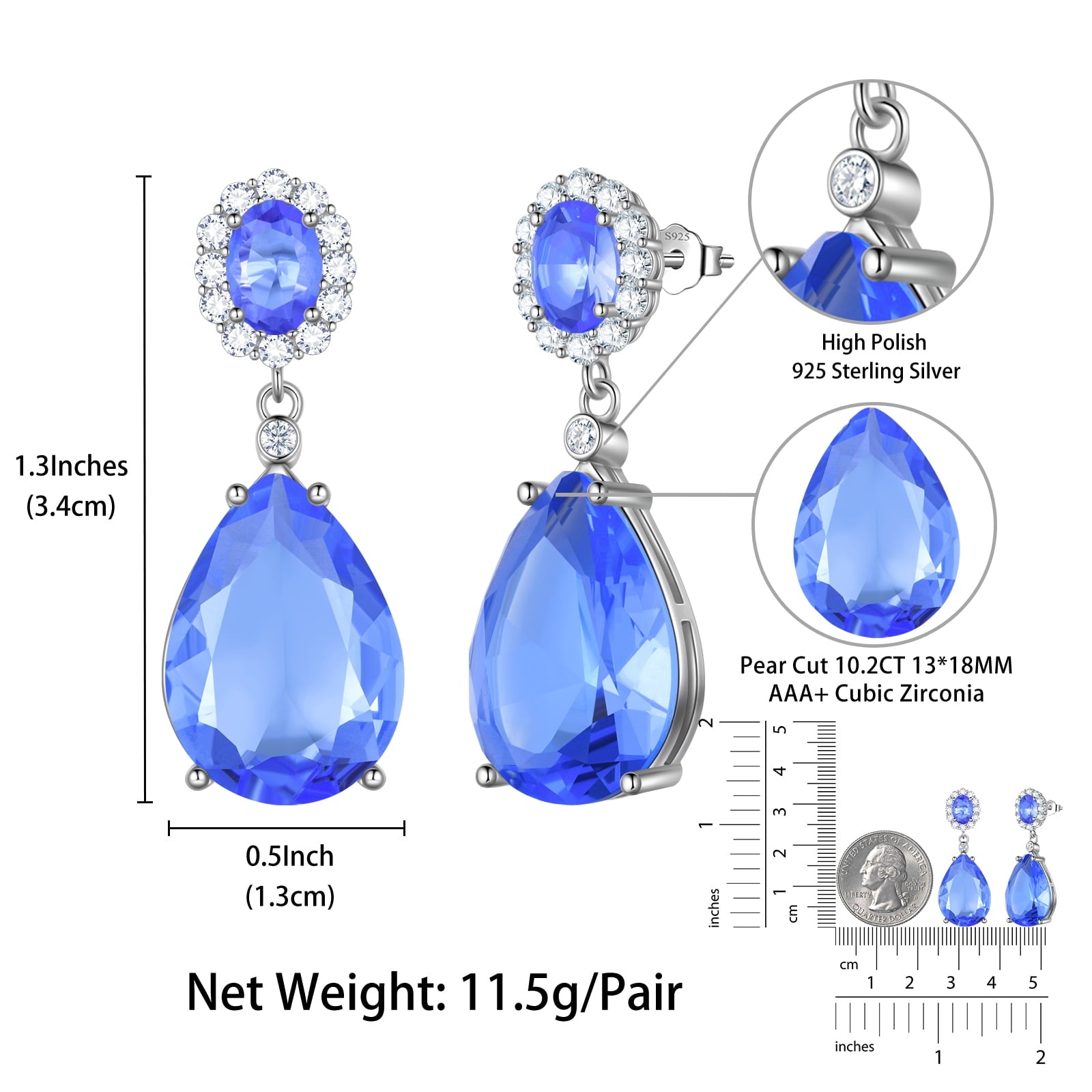 10Ct Women Dangle Earrings 925 Sterling Silver Teardrop Blue Tanzanite December Birthstone Earrings 925 Sterling Silver Jewelry Mother Christmas Valentines Day Gift for Her - Aurora Tears