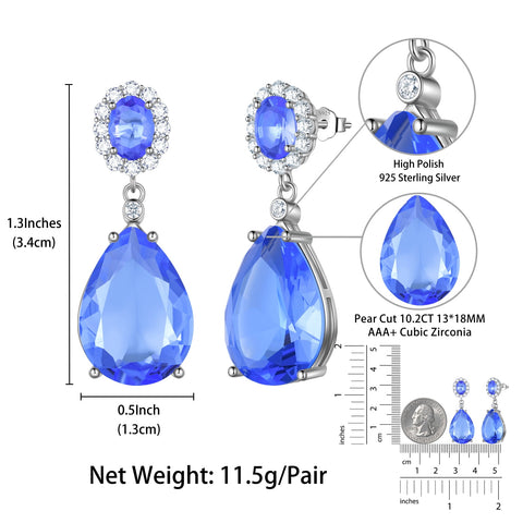 10Ct Women Dangle Earrings 925 Sterling Silver Teardrop Blue Tanzanite December Birthstone Earrings 925 Sterling Silver Jewelry Mother Christmas Valentines Day Gift for Her - Aurora Tears