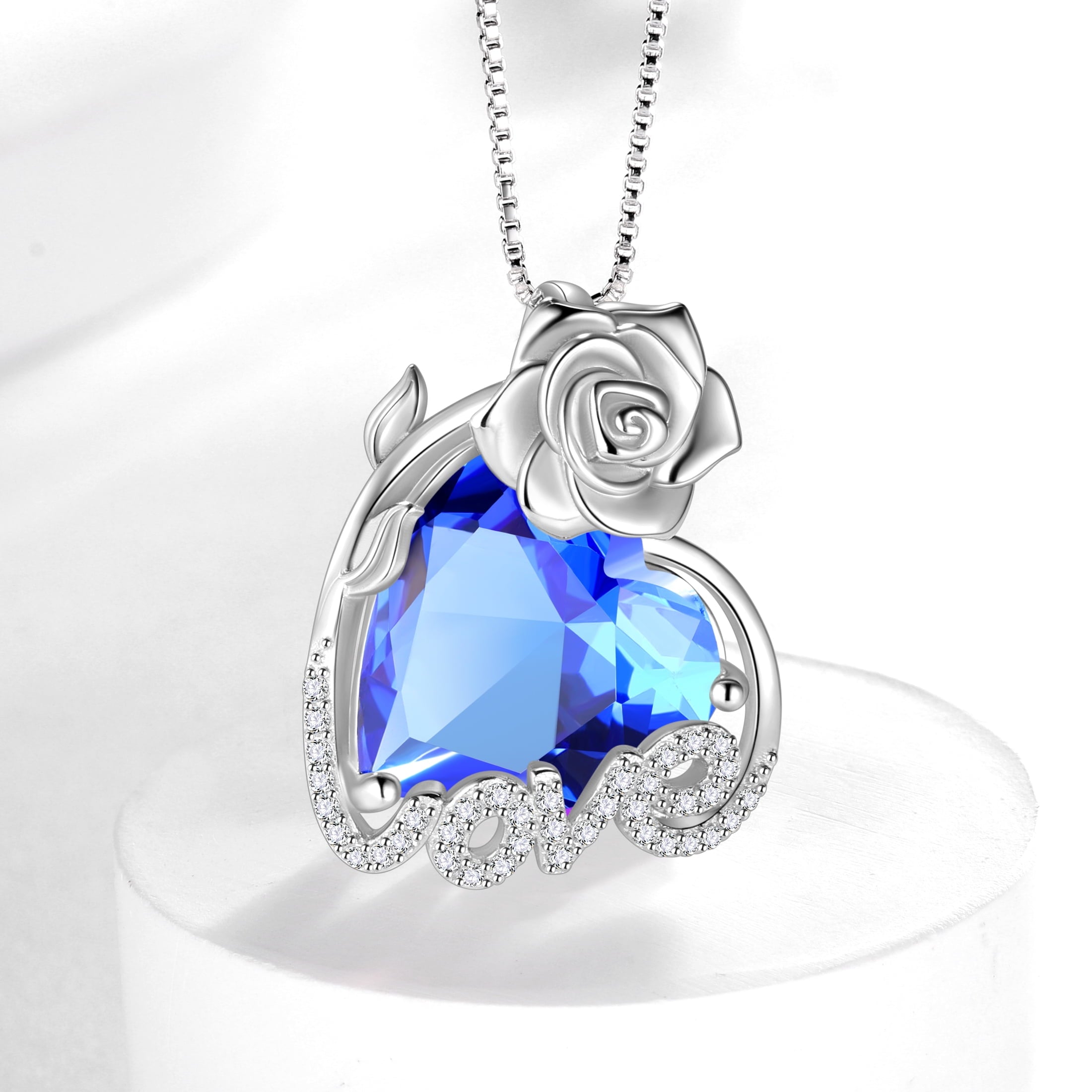 15MM Rose Heart Women Necklace December Birthstone 925 Sterling Silver Love Flower Pendant Tanzanite Jewelry Mother Christmas Birthday Valentines Gift - Aurora Tears