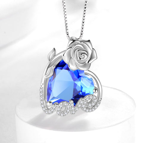 15MM Rose Heart Women Necklace December Birthstone 925 Sterling Silver Love Flower Pendant Tanzanite Jewelry Mother Christmas Birthday Valentines Gift - Aurora Tears