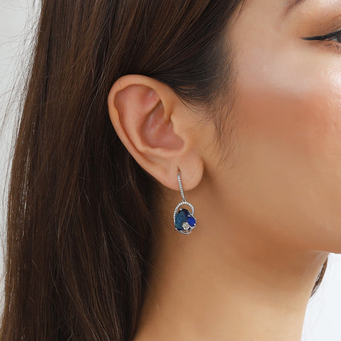 925 Sterling Silver Earrings Women Heart September Birthstone Hook Dangling Earring Sapphire Blue Rose Jewelry Birthday Mother's Day Gift - Aurora Tears