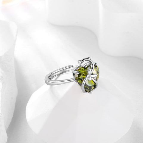 Women Heart Ring 925 Sterling Silver Cat Butterfly August Birthstone Peridot Solitaire Ring Jewelry Mom Christmas Birthday Gift - Aurora Tears