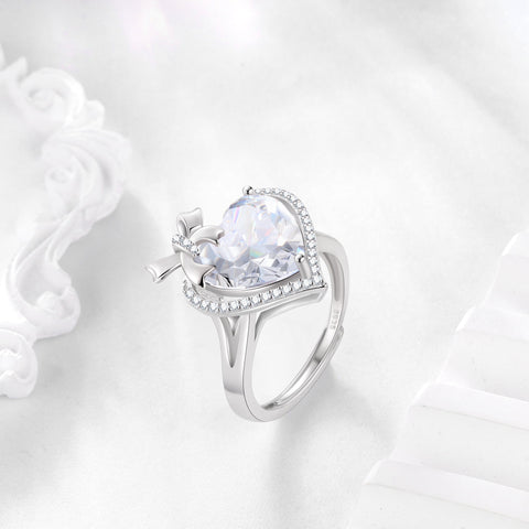 6Ct Heart Women Ring Bow Knot Ribbon 925 Sterling Silver April Birthstone Crystal Diamond Ring Promise Bridal Jewelry Valentines Gift for Wife Mother - Aurora Tears
