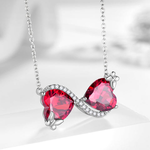 Women Infinity Heart Butterfly Necklace July Birthstone Necklace Ruby Red Pendant Jewelry Wife Mother Birthday Valentine's Day Gifts - Aurora Tears