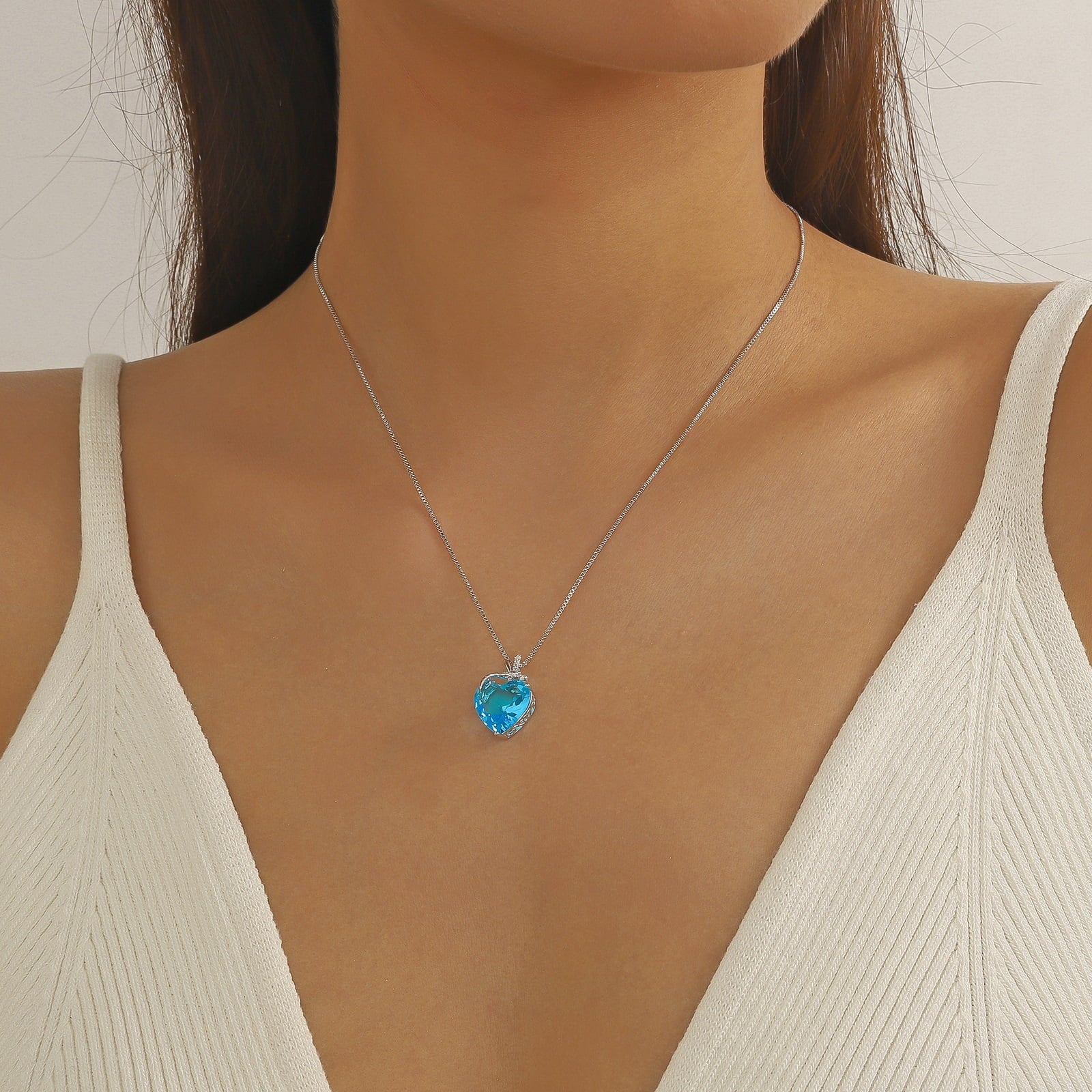 Dragonfly Necklace Heart March Birthstone Necklace Aquamarine 925 Sterling Silver Pendant Blue Jewelry Women Birthday Christmas Mother's Day Gifts - Aurora Tears