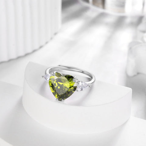 6Ct Women Heart Ring 925 Sterling Silver August Birthstone Peridot Ring Band Jewelry Mother Xmas Birthday Valentine's Day Gift - Aurora Tears