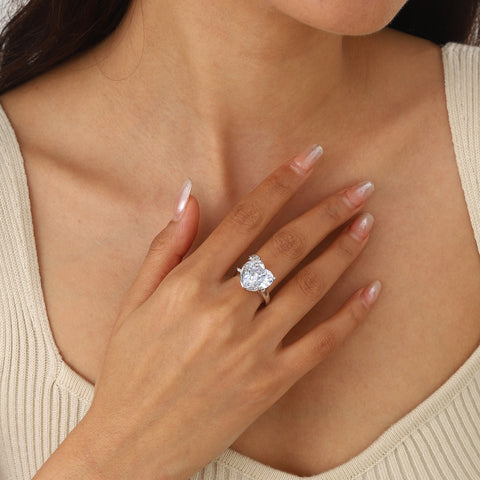 9Ct Women Heart Ring 925 Sterling Silver Rose Flower April Birthstone Diamond Crystal Solitaire Ring Bridal Jewelry Birthday Gift - Aurora Tears