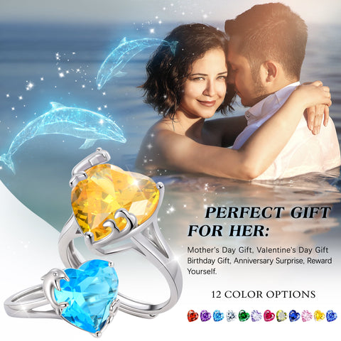 9Ct Women Heart Ring 925 Sterling Silver Dolphin October Birthstone Tourmaline Pink Solitaire Ring Jewelry Mother Birthday Valentine's Day Gifts - Aurora Tears