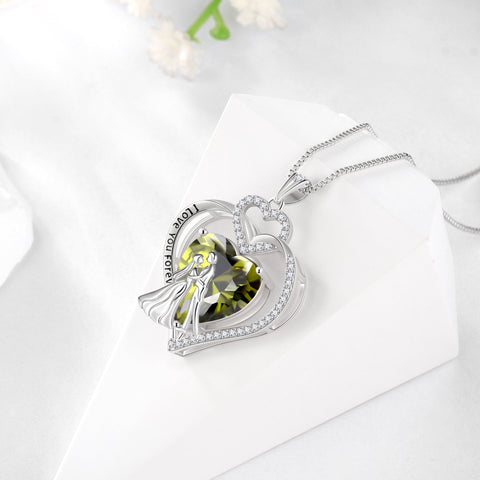 Couple Necklace for Women 925 Sterling Silver Heart August Birthstone Pendant Engraved Love You Wedding Engagement Jewelry Valentines Gift for Wife Girlfriend Her - Aurora Tears