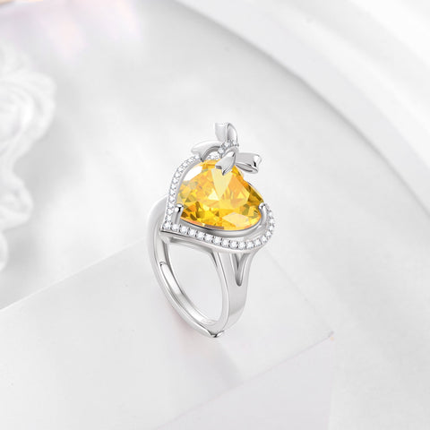 6Ct Heart Women Ring Bow Kont Ribbon 925 Sterling Silver November Birthstone Citrine Ring Jewelry Christmas Birthday Valentines Gift for Mother Grandma - Aurora Tears