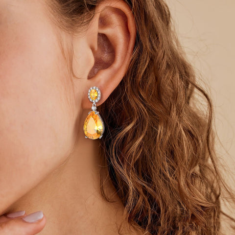 10Ct Women Teardrop Earrings 925 Sterling Silver November Birthstone Dangle Earrings Citrine Yellow 925 Sterling Silver Jewelry Christmas Birthday Gift for Mother - Aurora Tears