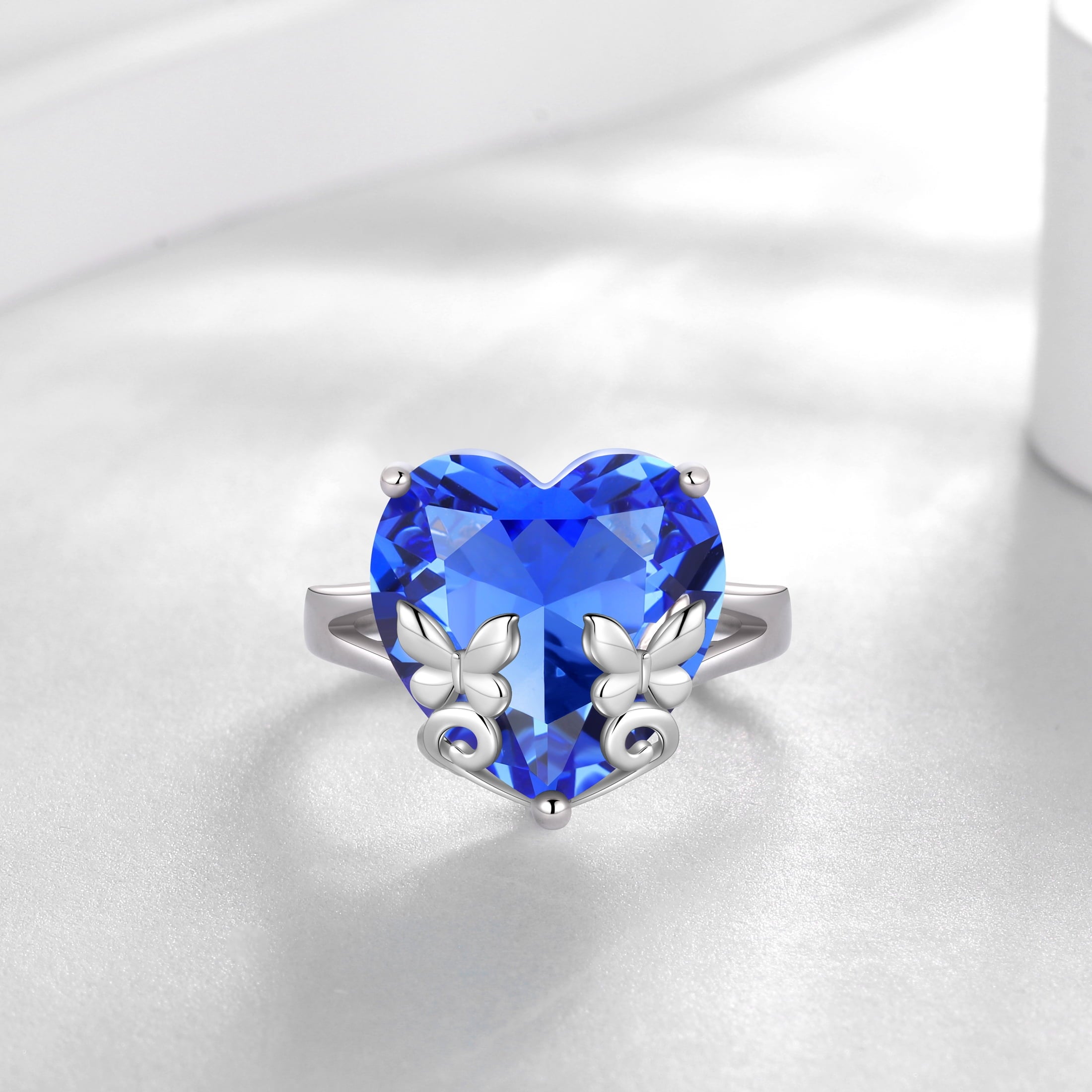 9Ct Women Heart Ring 925 Sterling Silver Butterfly December Birthstone Tanzanite Blue Solitaire Ring Jewelry Mom Christmas Birthday Gift - Aurora Tears