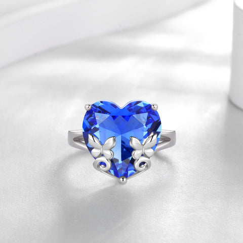 9Ct Women Heart Ring 925 Sterling Silver Butterfly December Birthstone Tanzanite Blue Solitaire Ring Jewelry Mom Christmas Birthday Gift - Aurora Tears