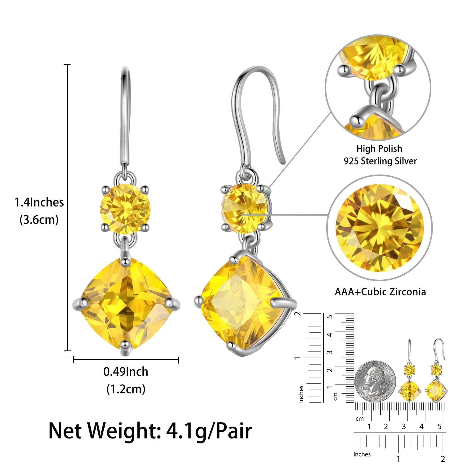 Long Drop Women Earring Citrine November Birthstone Earrings Sterling Silver Yellow Jewelry Mom Birthday Christmas Thanksgiving Gift - Aurora Tears