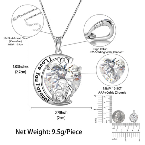 Moon Love Heart Mother Daughter Necklace 925 Sterling Silver Diamond April Birthstone Pendant Jewelry Women Christmas Birthday Mother's Day Gift - Aurora Tears
