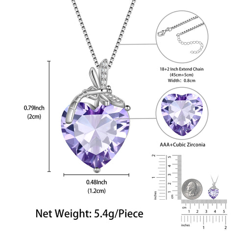 Dragonfly Necklace Heart June Birthstone Necklace Alexandrite Purple 925 Sterling Silver Pendant Jewelry Women Birthday Christmas Mother's Day Gift - Aurora Tears