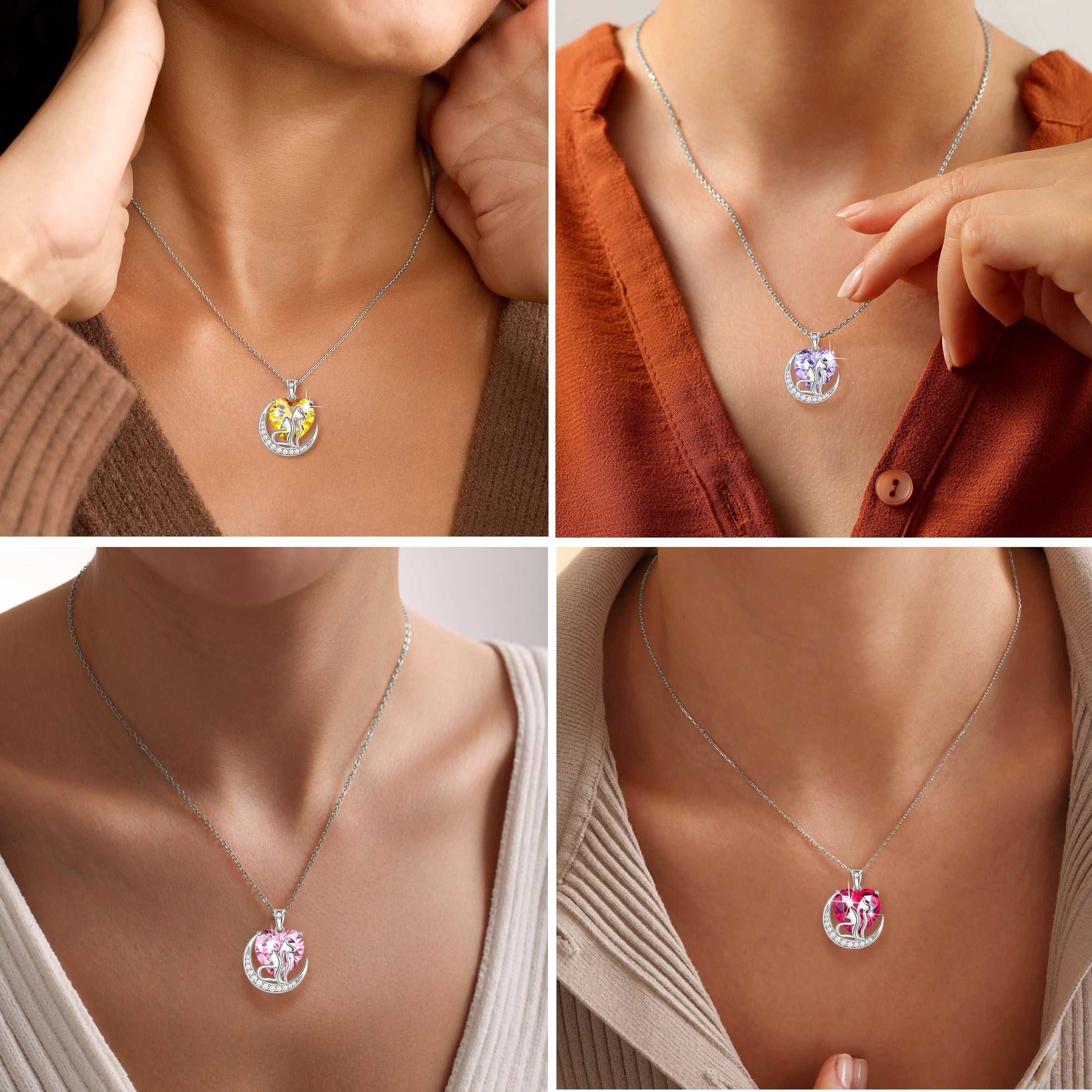 Women Animal Cat and Dog Necklace Pink Heart October Birthstone Charm Tourmaline Pendant Jewelry Christmas Birthday Gift for Mother Daughter Pet Lovers - Aurora Tears