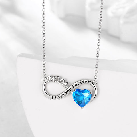 Women Infinity Heart Necklace for Mom March Birthstone Necklace Aquamarine Blue Pendant 925 Sterling Silver Jewelry Birthday Mother's Day Gift - Aurora Tears