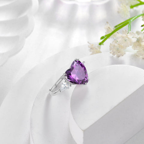 6Ct Women Heart Ring 925 Sterling Silver February Birthstone Ring Amethyst Purple Jewelry Mom Grandma Valentine's Day Wedding Gift - Aurora Tears