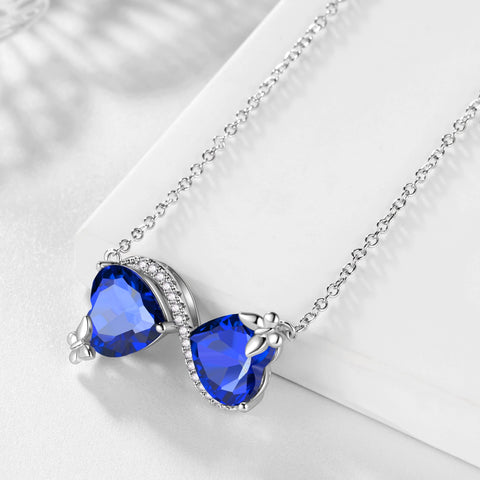 Women Infinity Heart Butterfly Necklace September Birthstone Sapphire Blue Pendant Jewelry Christmas Birthday Gift for Mother Wife Daughter - Aurora Tears
