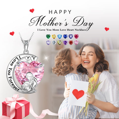 Moon Heart Mother Daughter Necklace 925 Sterling Silver Purple Alexandrite June Birthstone Pendant Jewelry Women Mom Christmas Mother's Day Gift - Aurora Tears