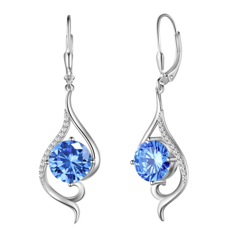 Femmes boucles d'oreilles Pierre de naissance queue suspendue longue goutte bijoux Leverback 925 cadeaux d'anniversaire en argent Sterling