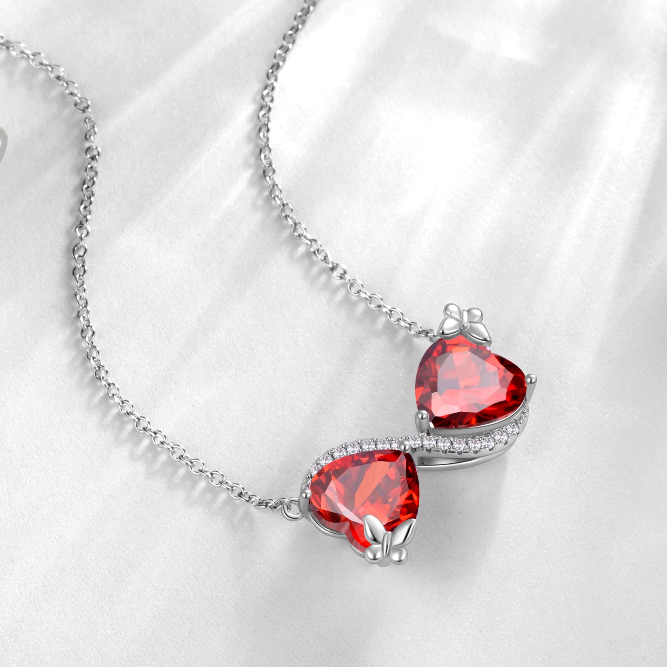 Women Infinity Heart Butterfly Necklace January Birthstone Necklace Garnet Red Pendant Jewelry Birthday Valentines's Day Gifts for Wife Mom - Aurora Tears